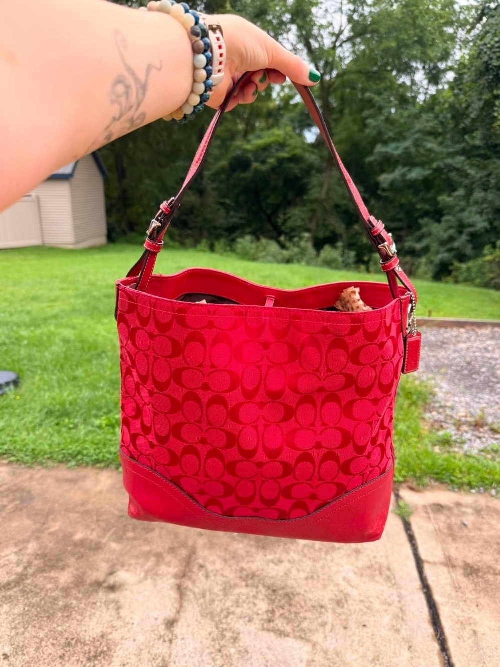 Coach Y2K Red Signature Canvas Shoulder Hobo F12883